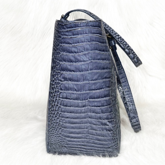 SOLD-Brahmin Iridescent Oil Slick Ombre Blue Pink Croc Leather Shoulder Bag - Picture 8 of 12